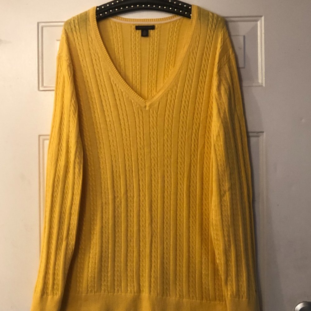 Tommy Hilfiger Sz 3X Women's Sweater Long Sleeve V-Neck Yellow Cable Cotton - Picture 2 of 8